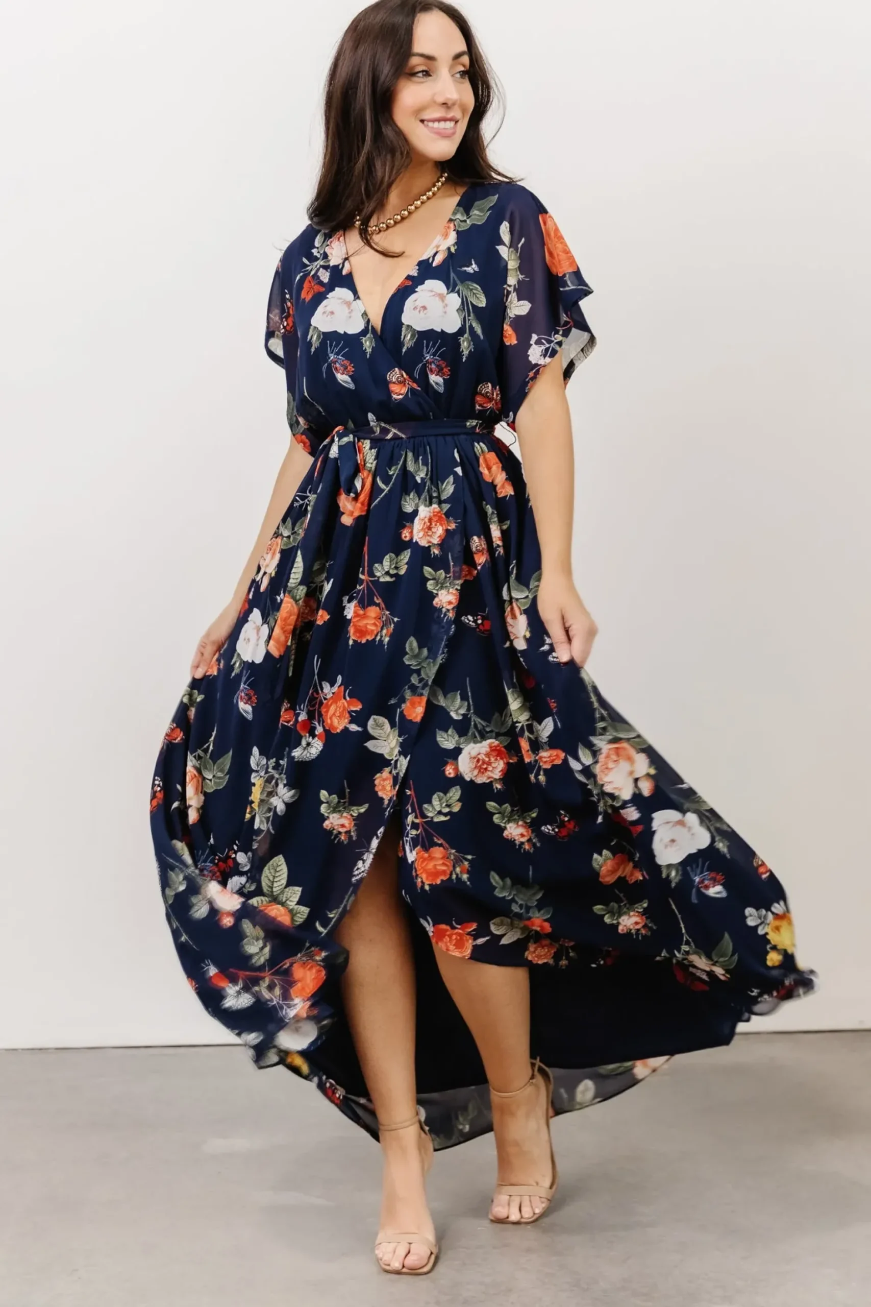 Baltic Born WINTER ESSENTIALS|Madeline Maxi Dress | Navy + Coral Floral