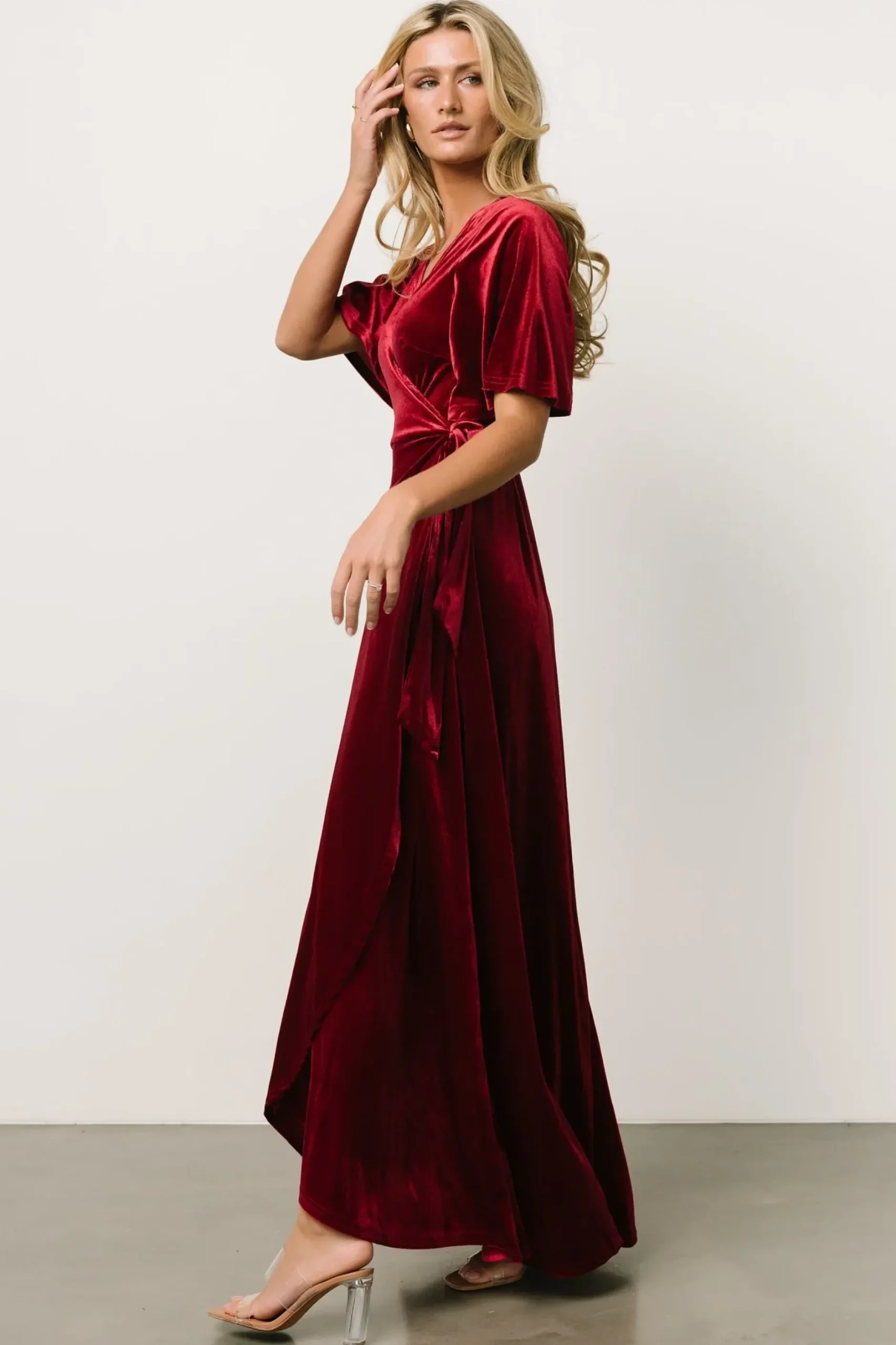 Baltic Born SALE|Maella Velvet Wrap Dress | Wine