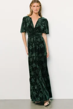 Baltic Born WINTER ESSENTIALS|Magliato Embossed Velvet Maxi Dress | Green