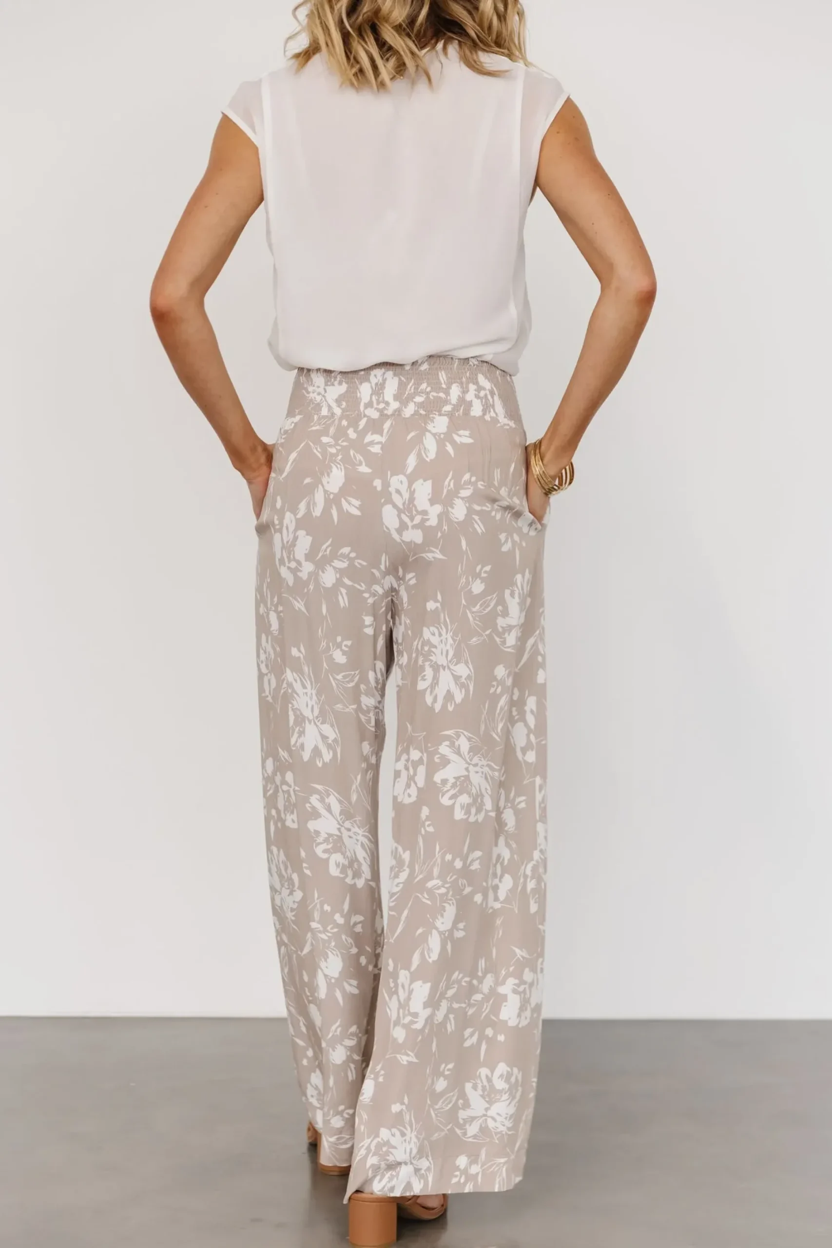 Baltic Born BOTTOMS|pants|Malta Smocked Waist Pants | Sand + White