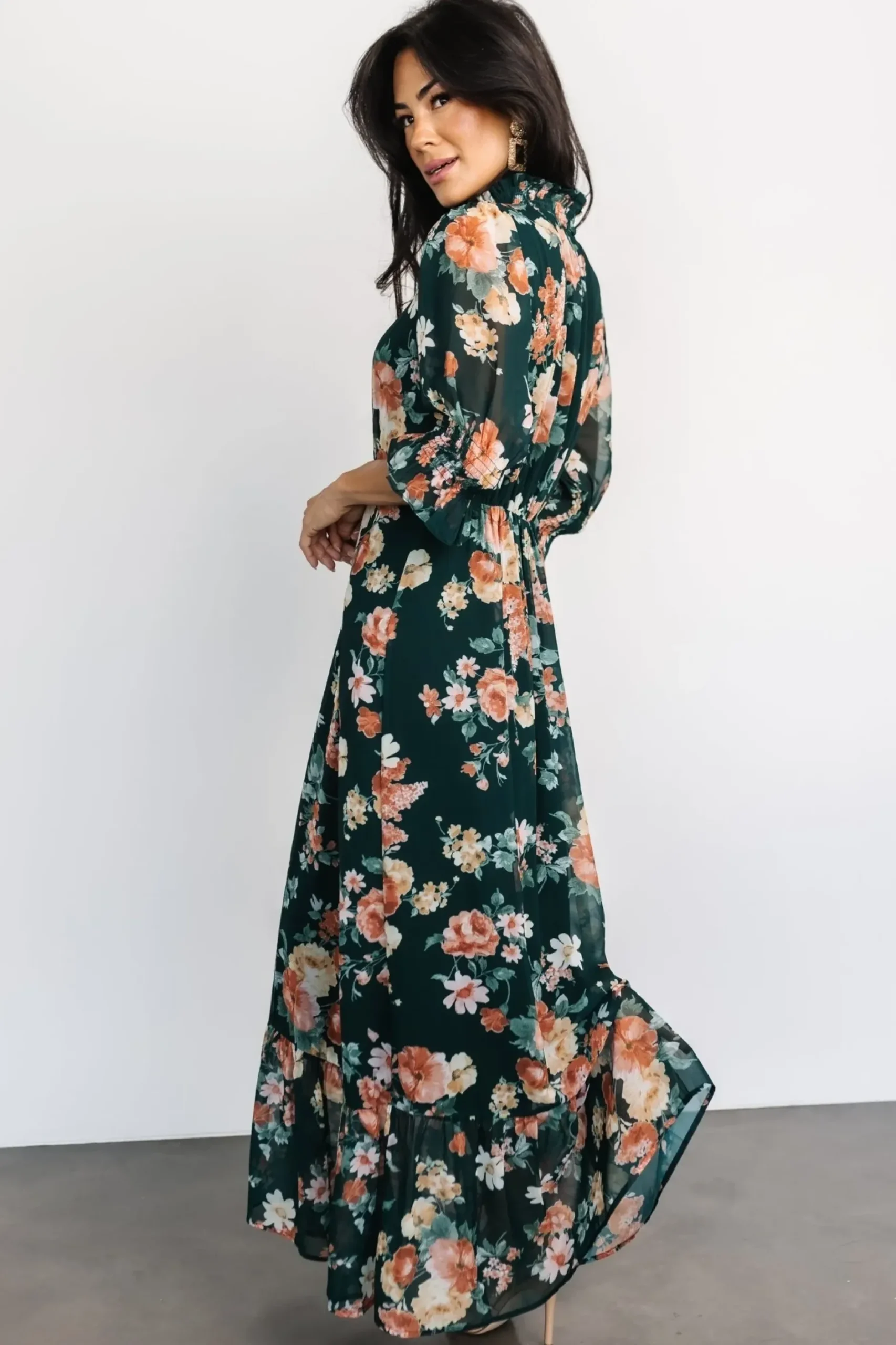 Baltic Born WEDDING SUITE|wedding guest|Marie Mock Neck Maxi Dress | Dark Green Floral
