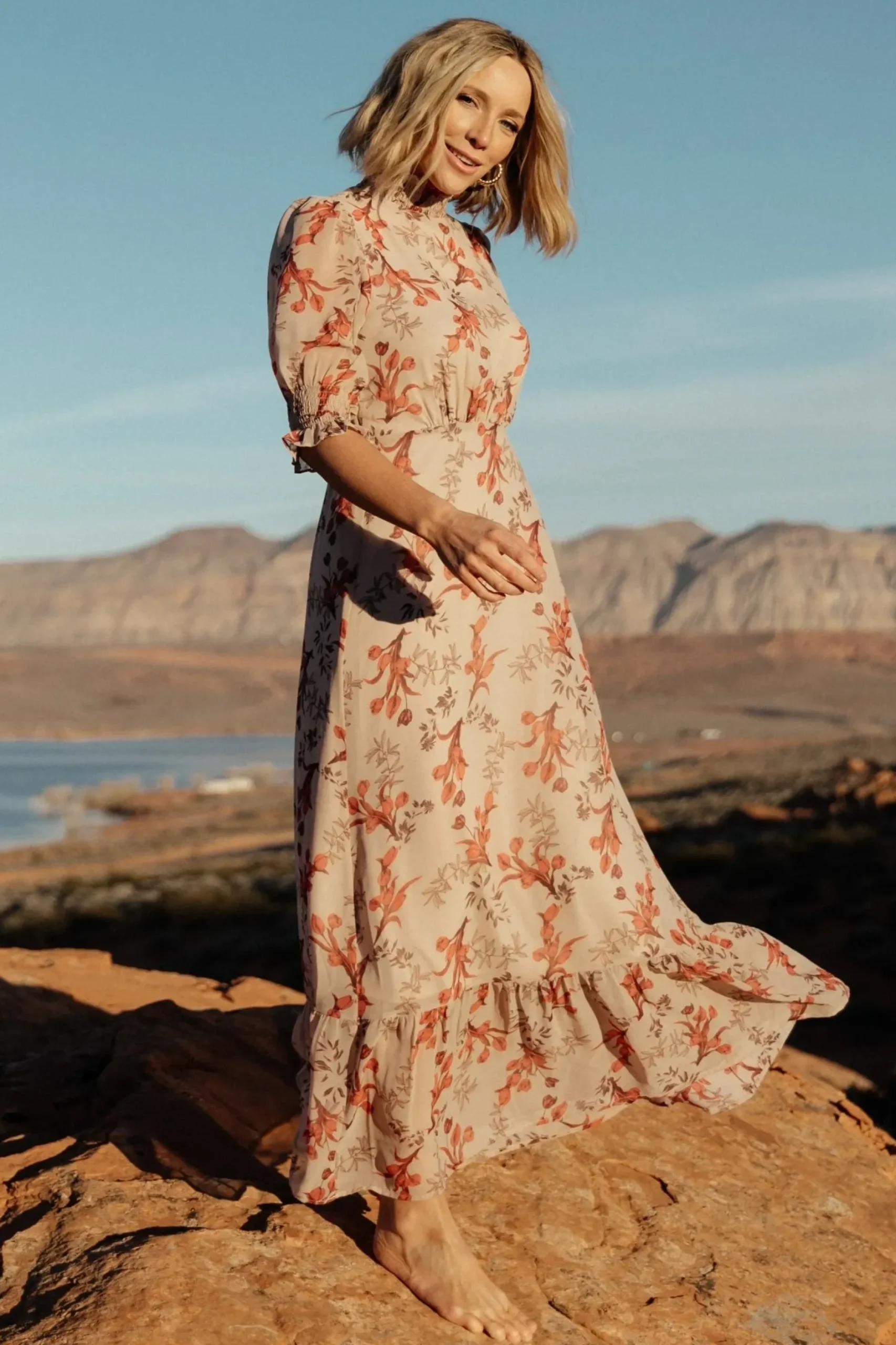 Baltic Born WEDDING SUITE|wedding guest|Marie Mock Neck Maxi Dress | Blush Floral