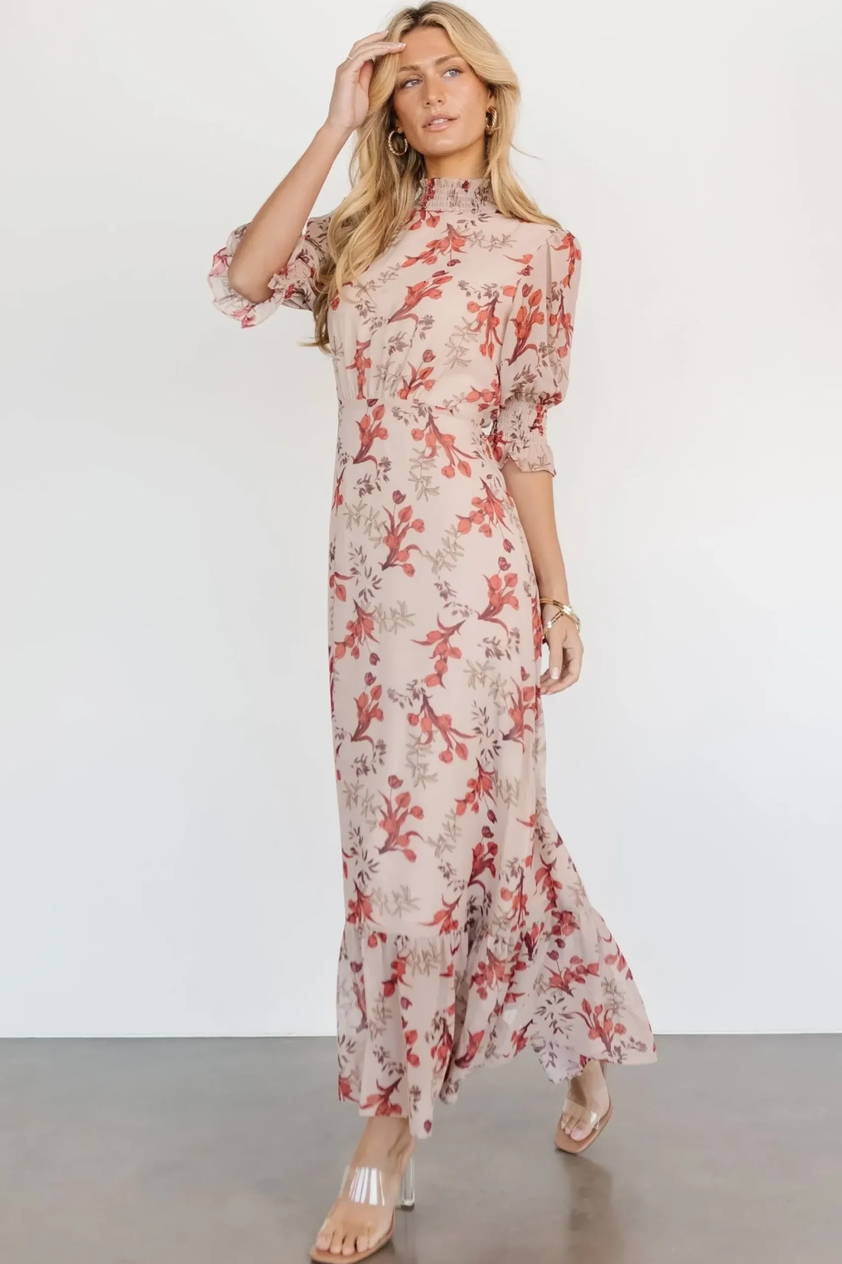 Baltic Born WEDDING SUITE|wedding guest|Marie Mock Neck Maxi Dress | Blush Floral