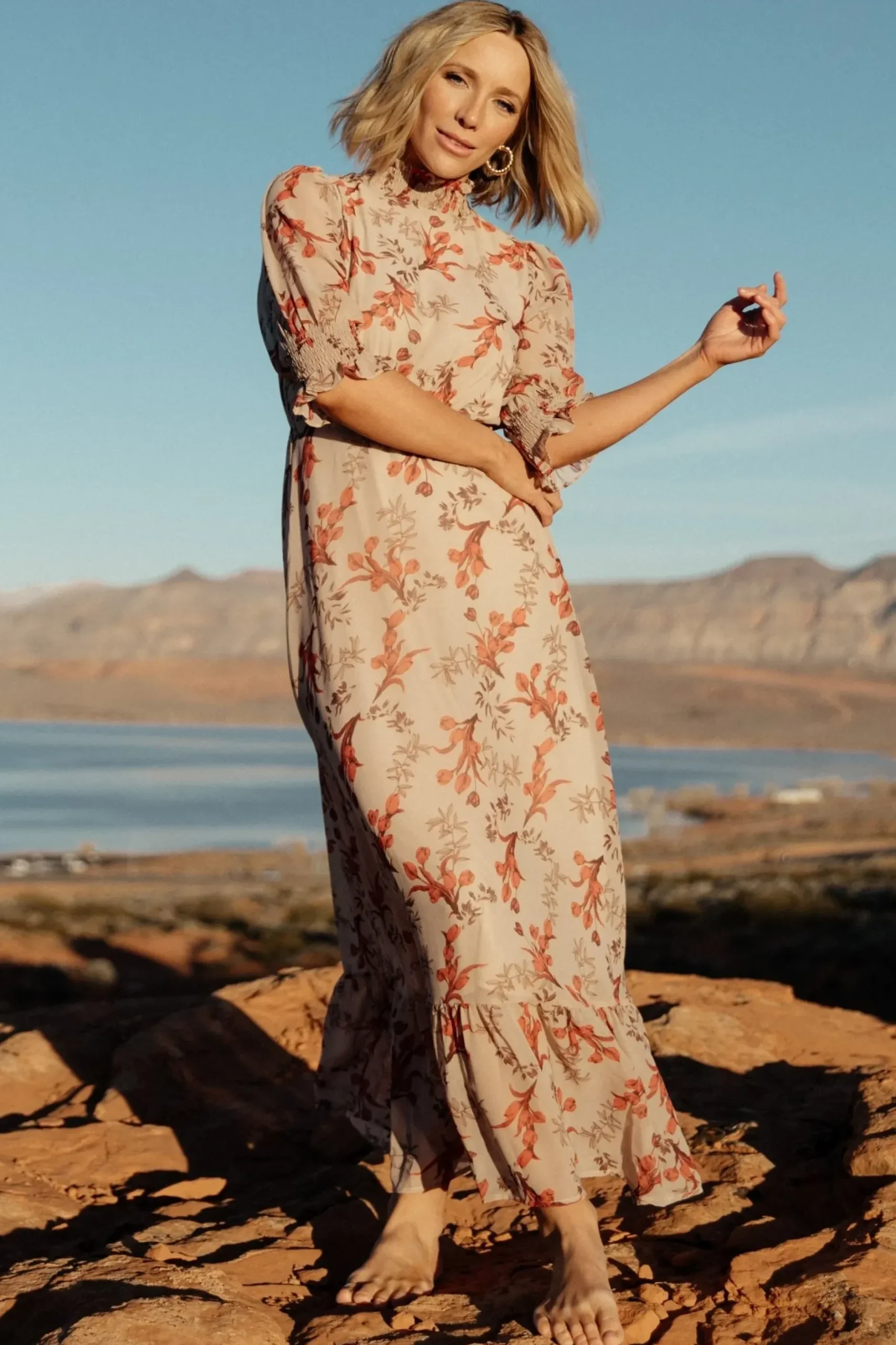 Baltic Born WEDDING SUITE|wedding guest|Marie Mock Neck Maxi Dress | Blush Floral