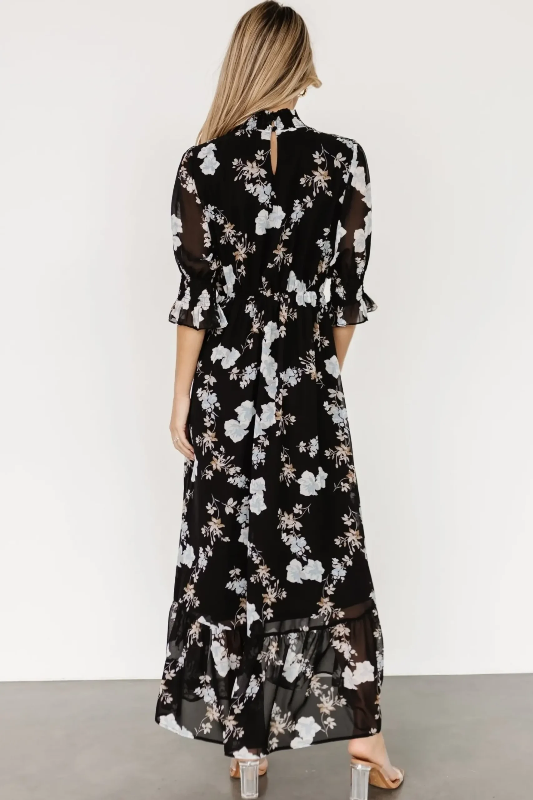 Baltic Born WEDDING SUITE|wedding guest|Marie Mock Neck Maxi Dress | Black Floral