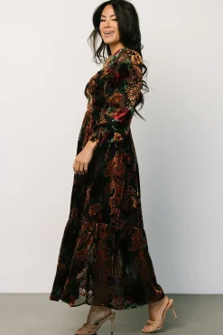 Baltic Born DRESSES|WEDDING SUITE|Marlow Velvet Embossed Dress | Black Multi