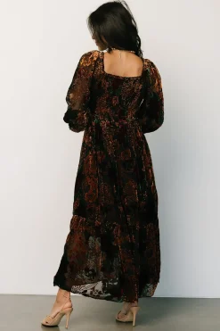 Baltic Born DRESSES|WEDDING SUITE|Marlow Velvet Embossed Dress | Black Multi