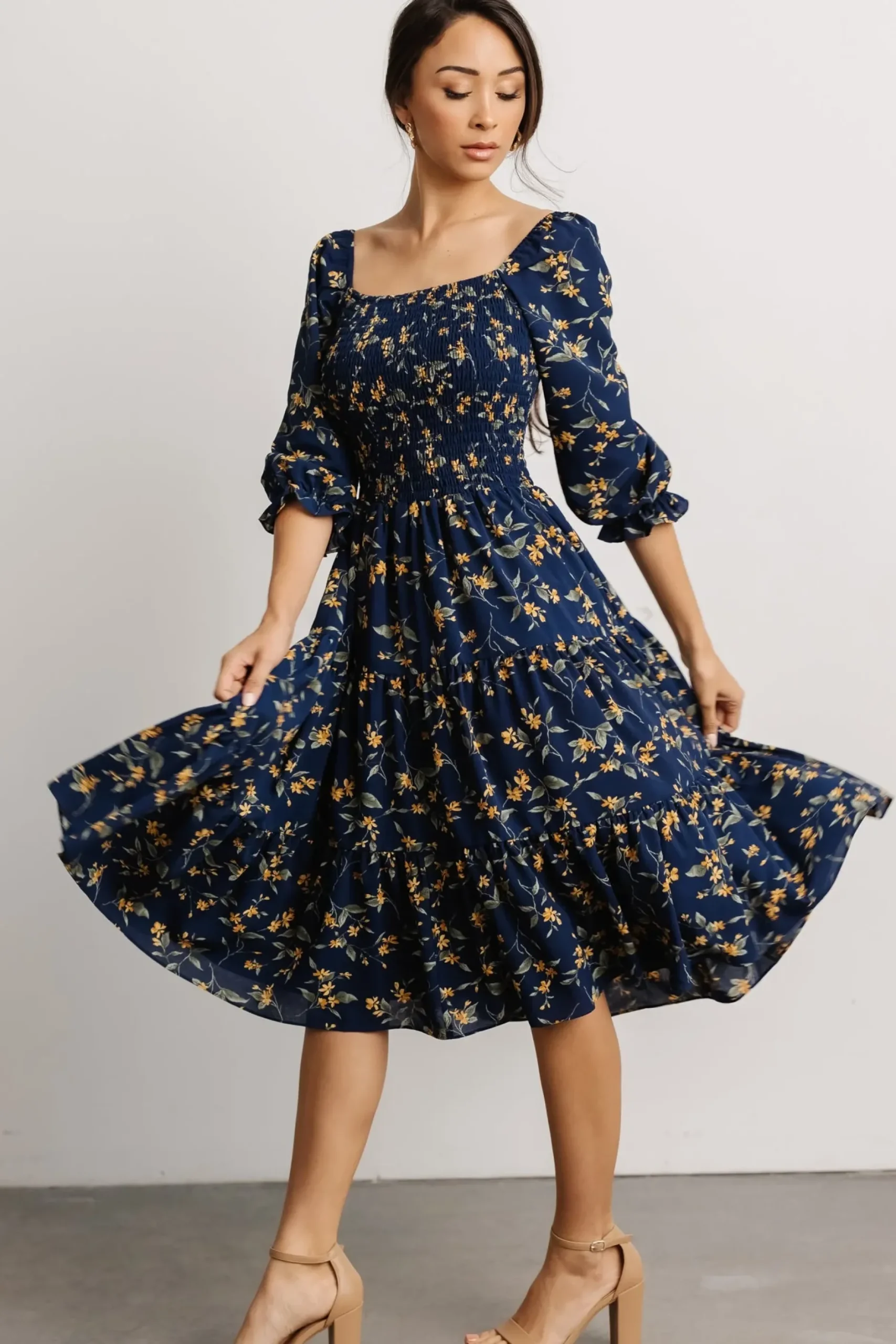 Baltic Born SALE|Marta Smocked Midi Dress | Navy Floral