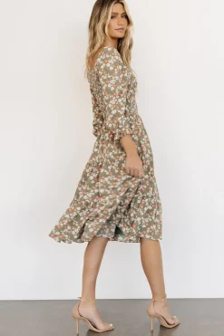 Baltic Born SALE|Marta Smocked Midi Dress | Dusty Olive Floral