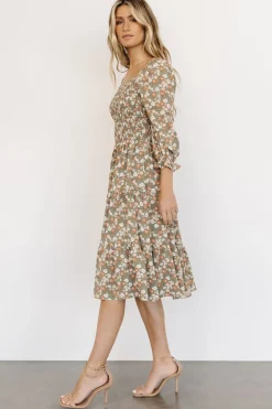 Baltic Born SALE|Marta Smocked Midi Dress | Dusty Olive Floral