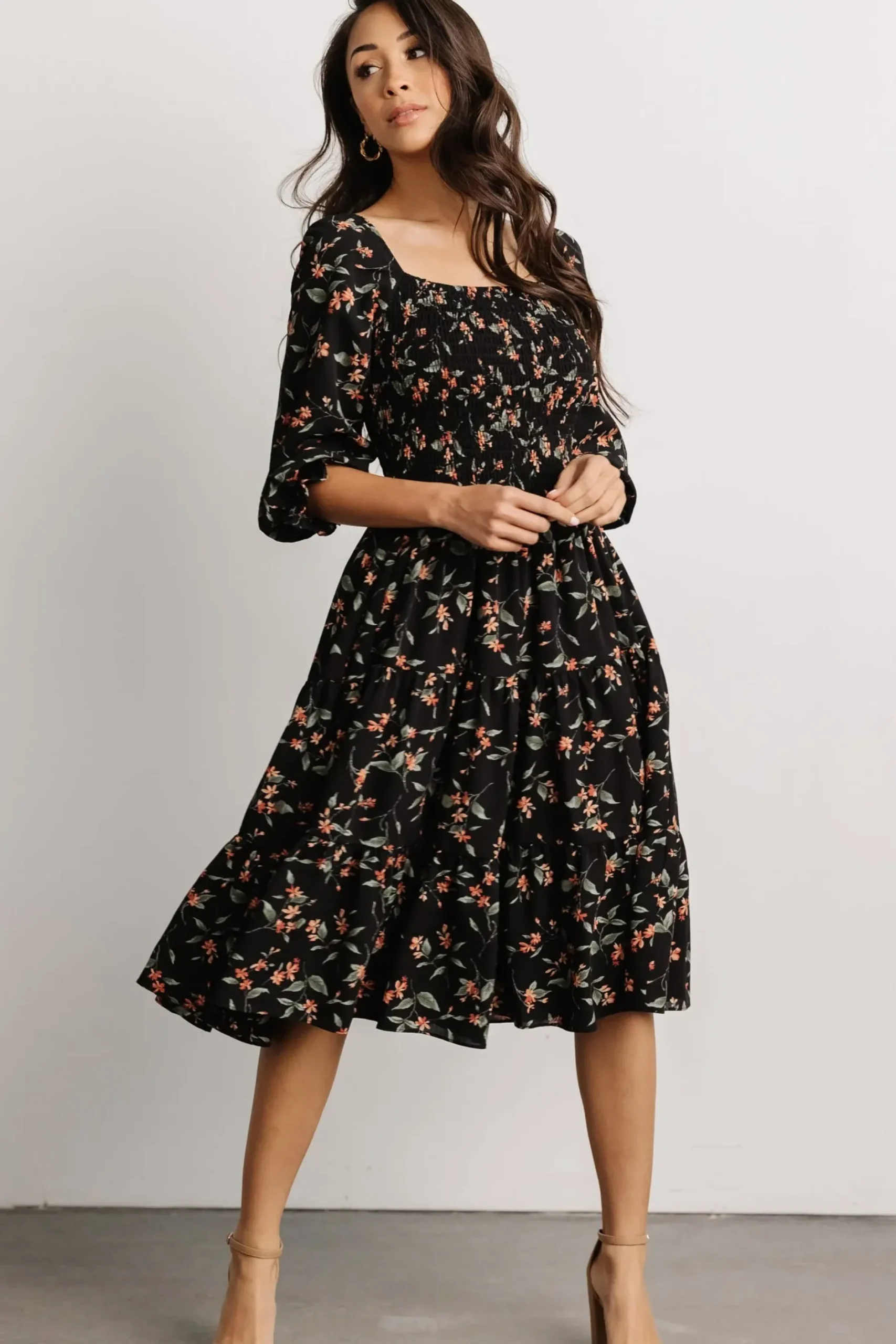 Baltic Born SALE|Marta Smocked Midi Dress | Black Floral