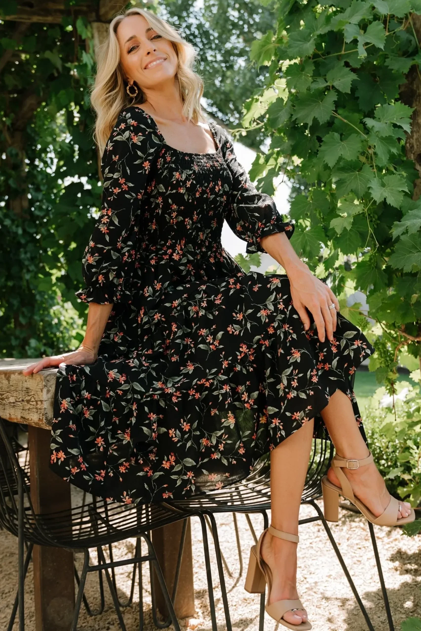 Baltic Born SALE|Marta Smocked Midi Dress | Black Floral
