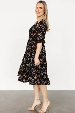 Baltic Born SALE|Marta Smocked Midi Dress | Black Floral