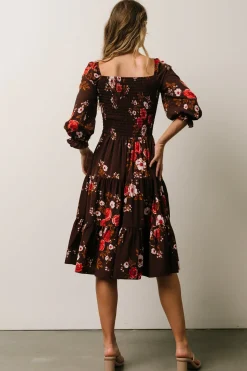 Baltic Born SALE|Marta Smocked Midi Dress | Mahogany Floral