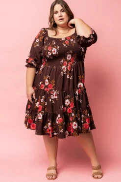 Baltic Born SALE|Marta Smocked Midi Dress | Mahogany Floral