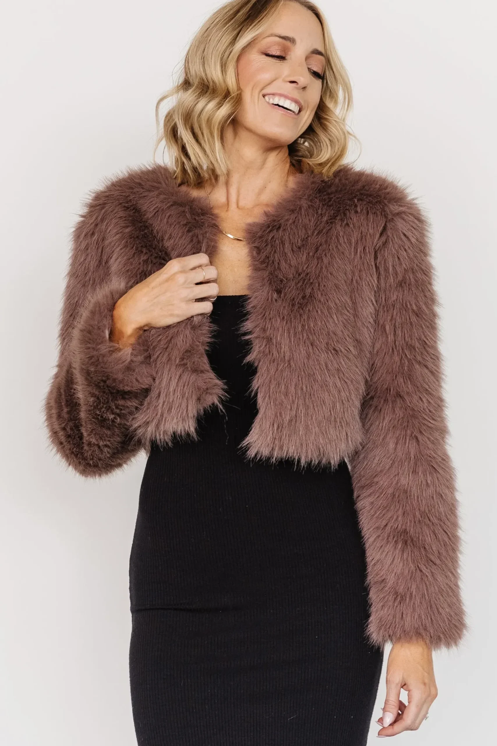 Baltic Born outerwear|Maserati Crop Faux Fur Coat | Black