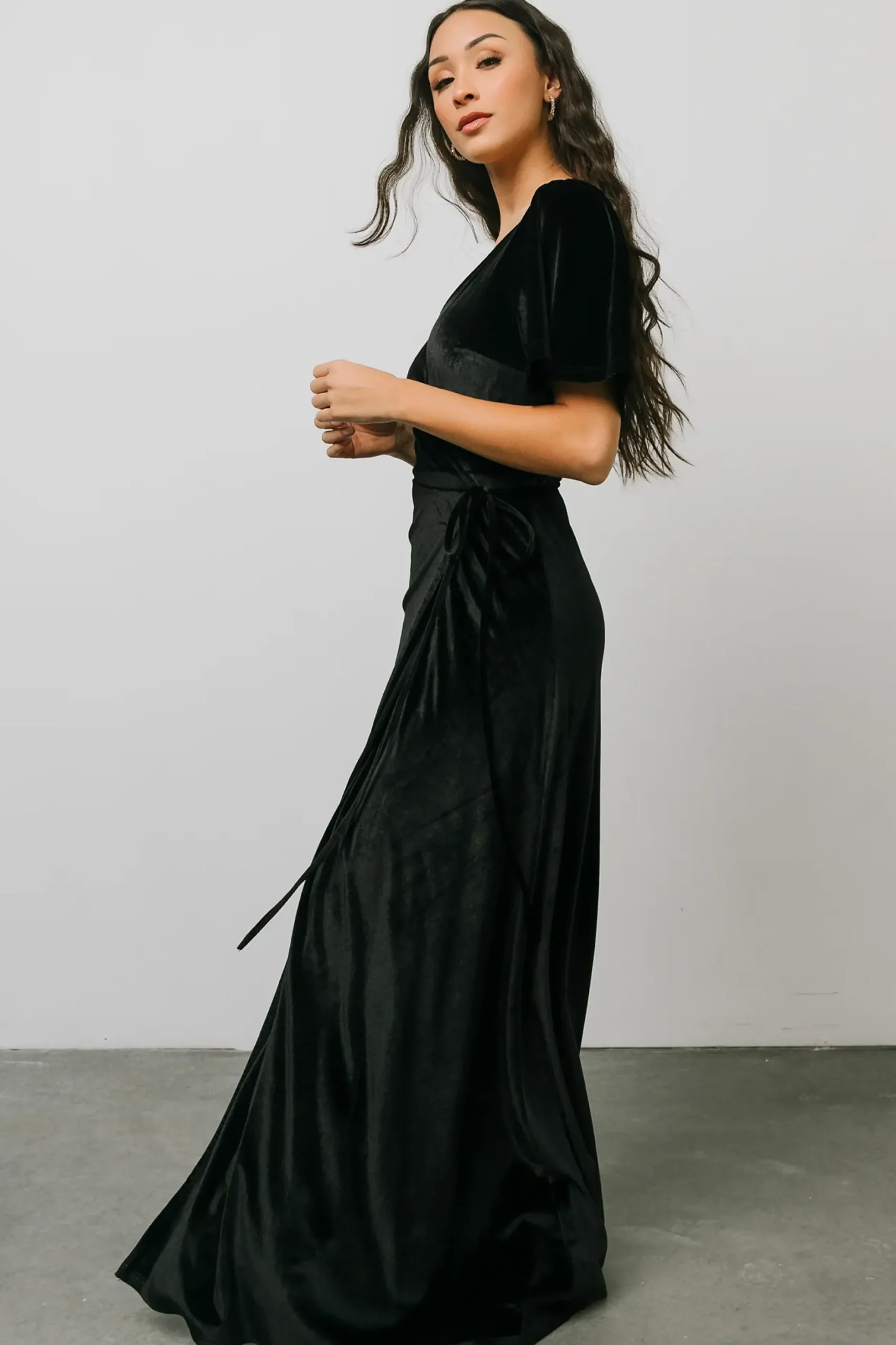 Baltic Born maxi dresses|WEDDING SUITE|Meghan Velvet Wrap Maxi Dress | Black