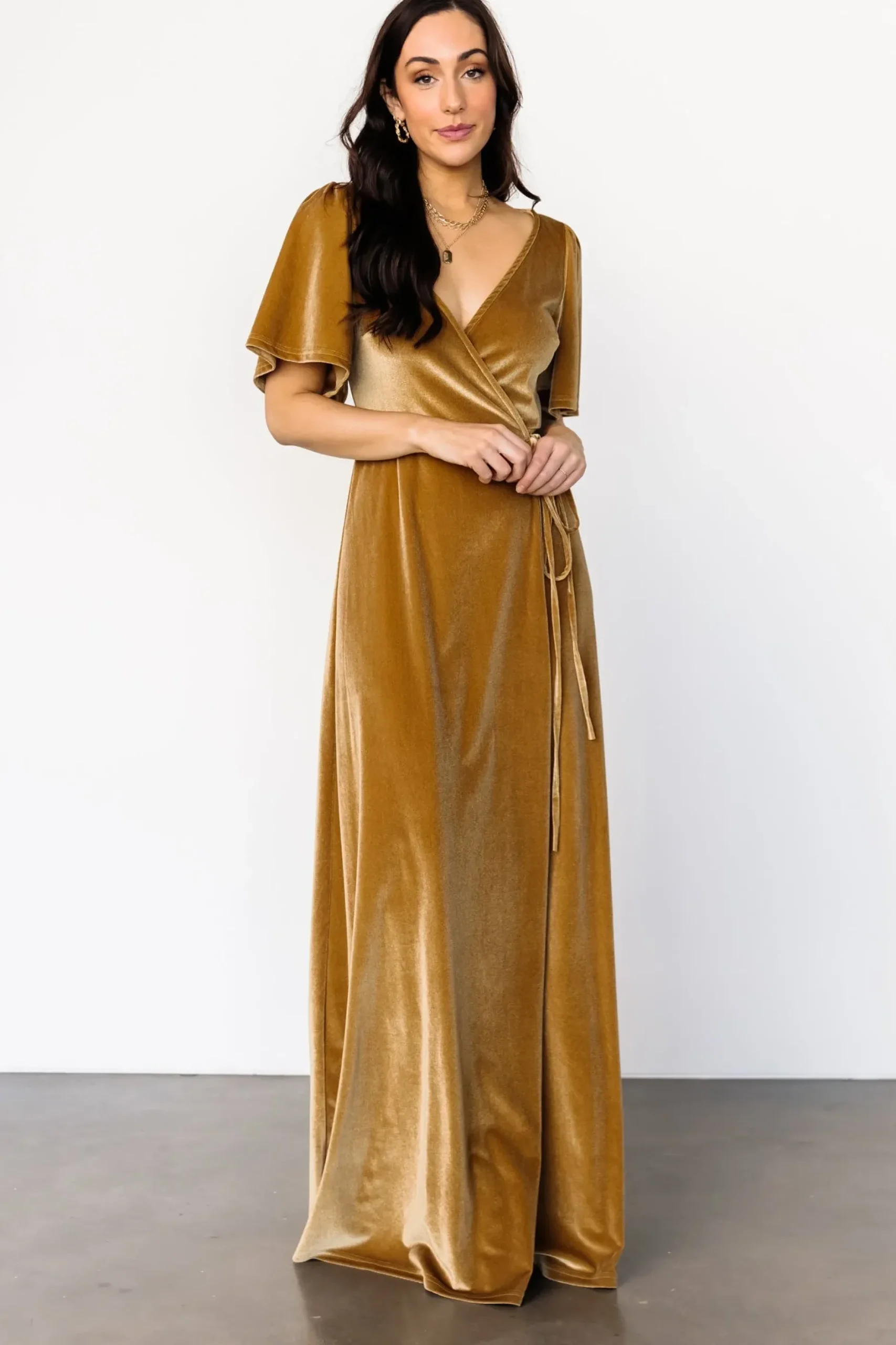 Baltic Born maxi dresses|WEDDING SUITE|Meghan Velvet Wrap Maxi Dress | Gold