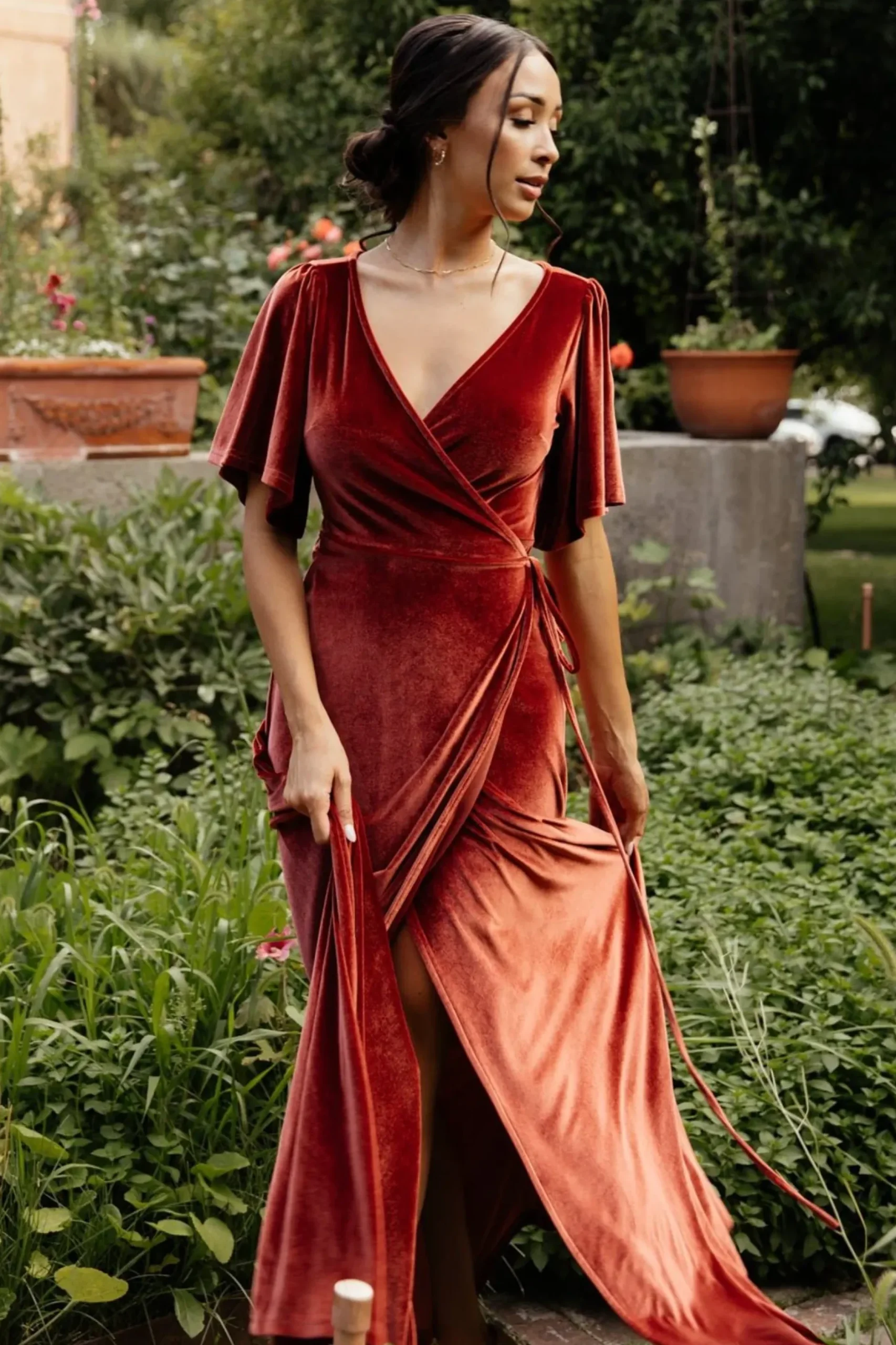 Baltic Born maxi dresses|WEDDING SUITE|Meghan Velvet Wrap Maxi Dress | Terracotta