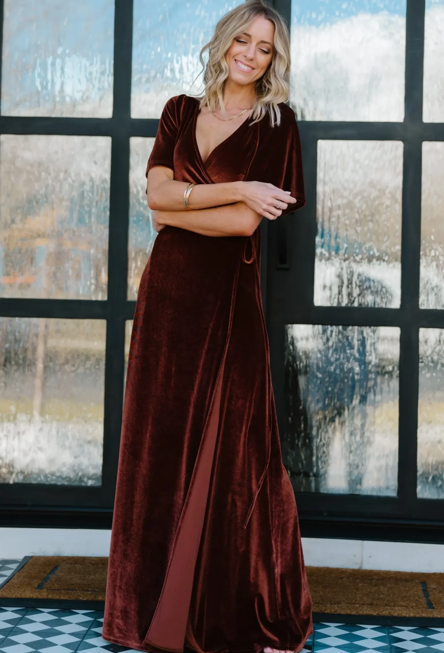 Baltic Born maxi dresses|WEDDING SUITE|Meghan Velvet Wrap Maxi Dress | Bronze