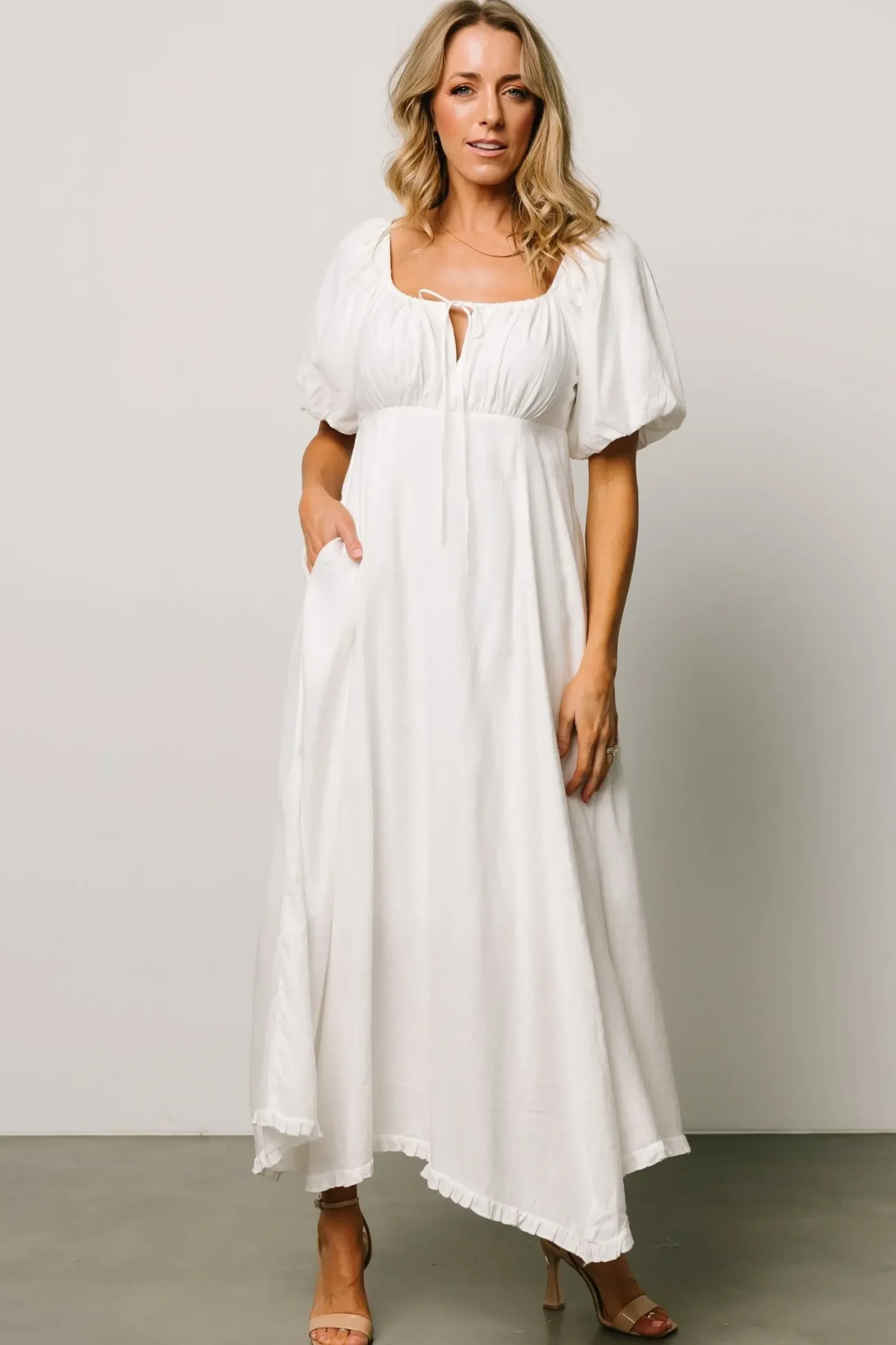 Baltic Born midi dresses|Meredee Puff Sleeve Dress | Off White