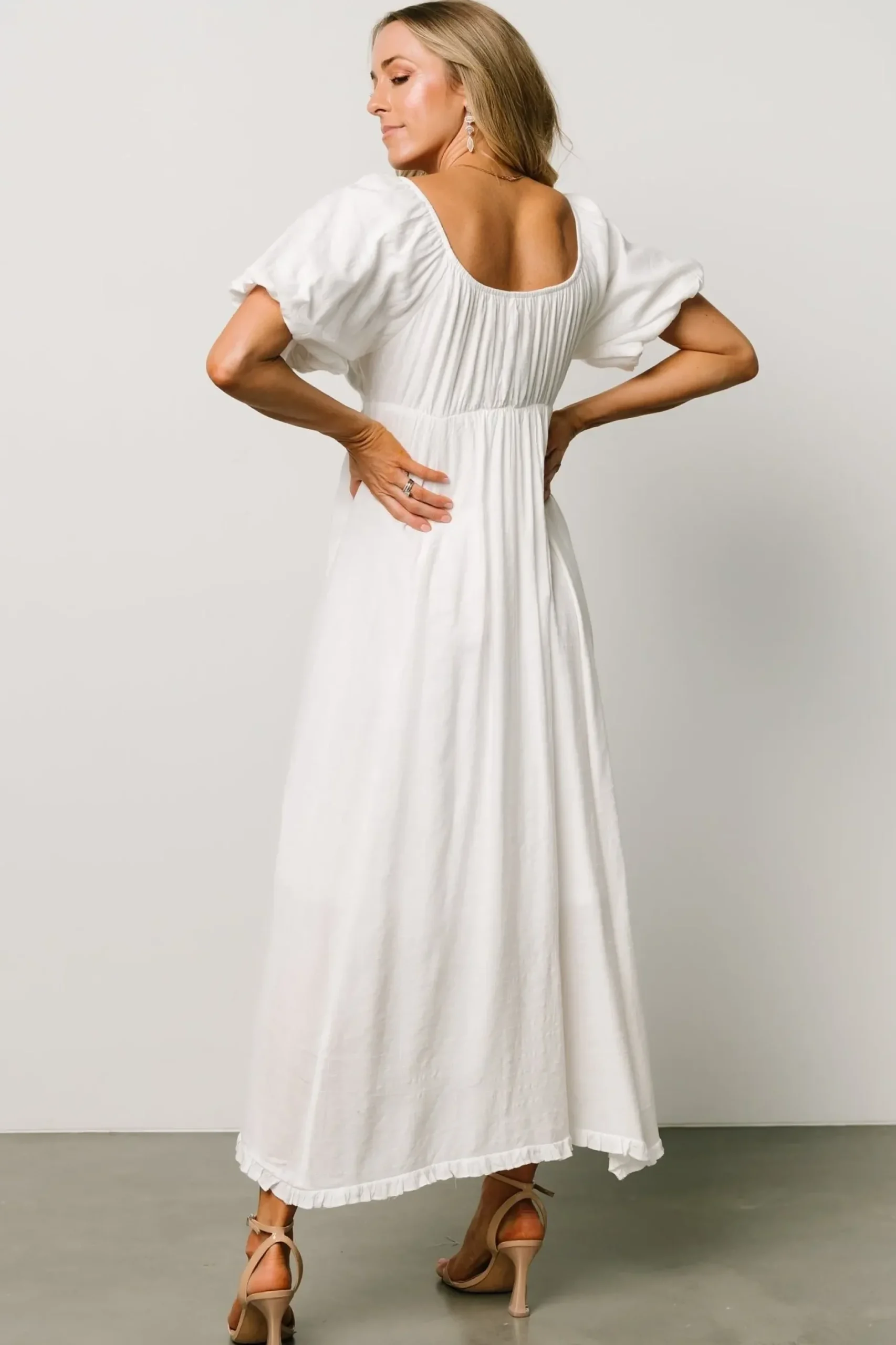 Baltic Born midi dresses|Meredee Puff Sleeve Dress | Off White