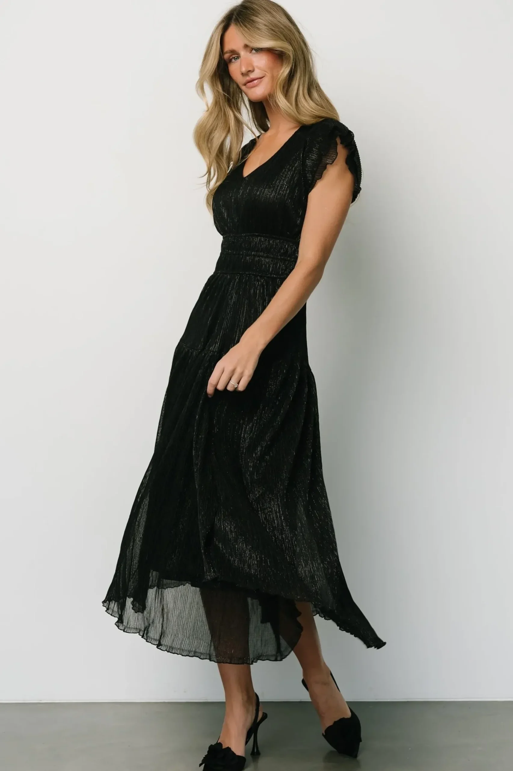 Baltic Born COMING SOON|Miley Pleated Shimmer Dress | Black