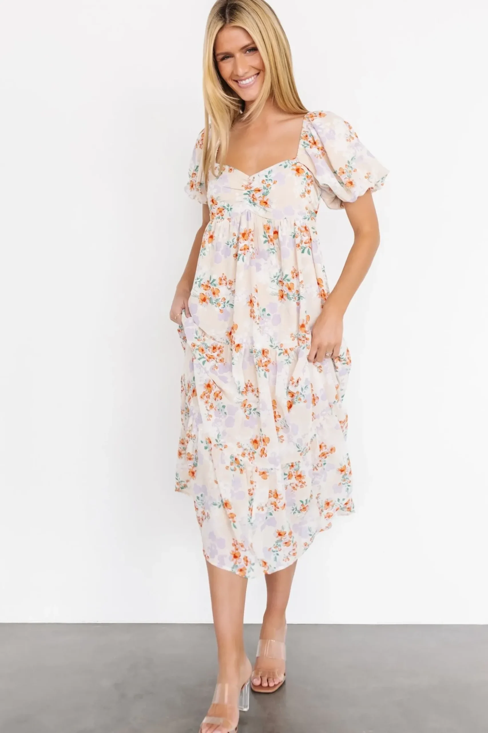 Baltic Born bump friendly|Molly Midi Dress | Cream Floral