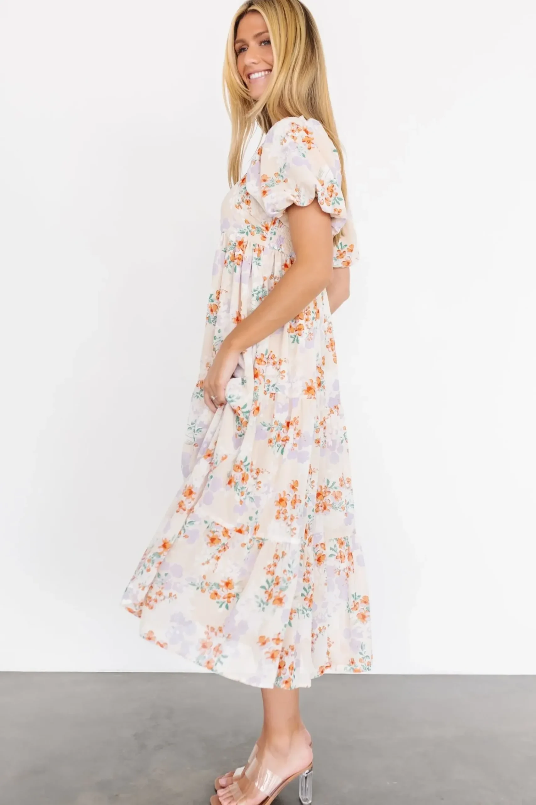 Baltic Born bump friendly|Molly Midi Dress | Cream Floral