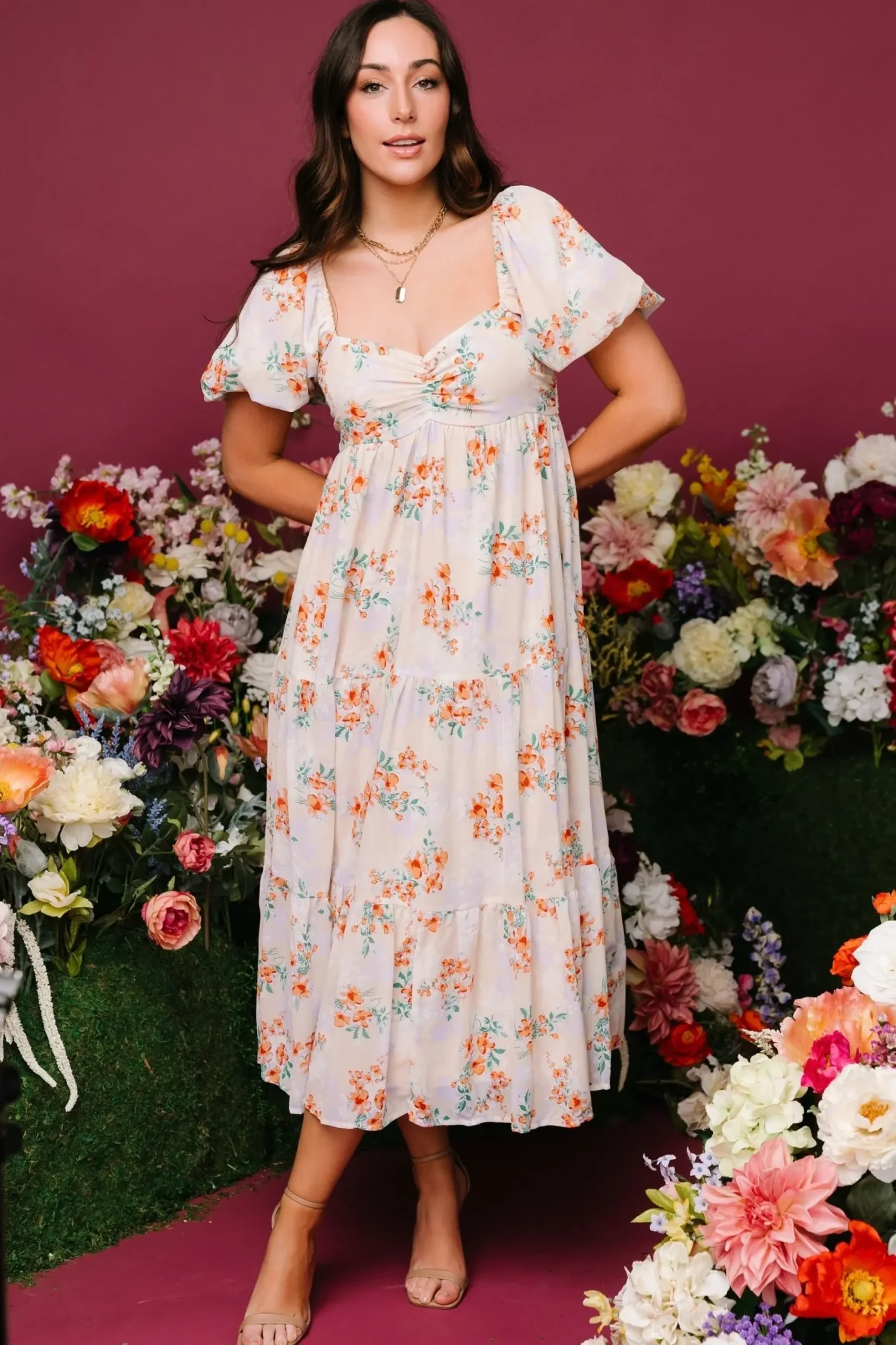 Baltic Born bump friendly|Molly Midi Dress | Cream Floral