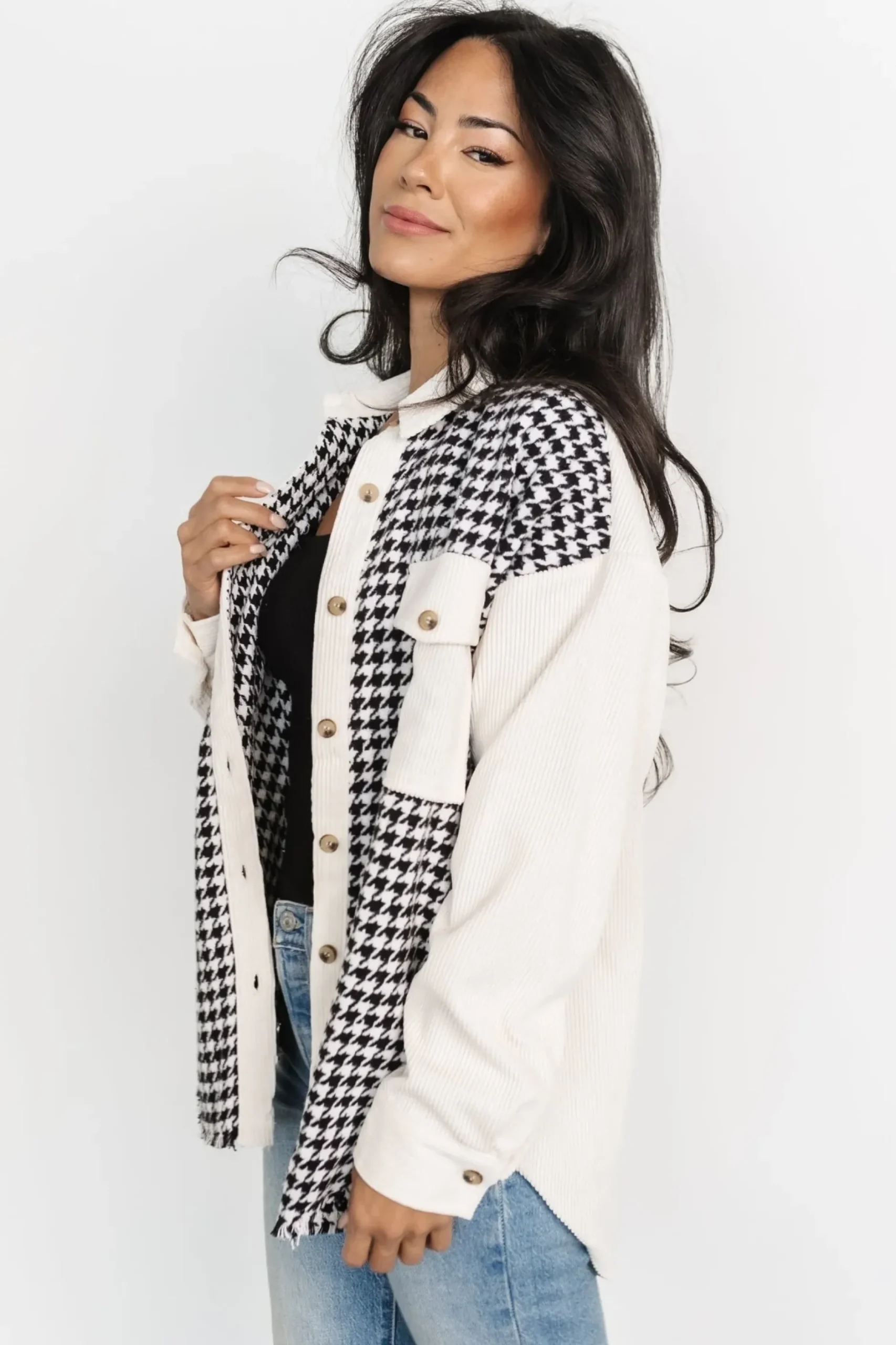 Baltic Born outerwear|Montreal Houndstooth Shacket | Ivory + Black