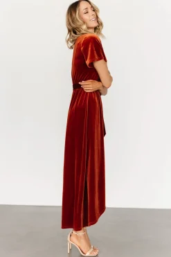 Baltic Born midi dresses|bump friendly|Nadine Velvet Midi Dress | Rust