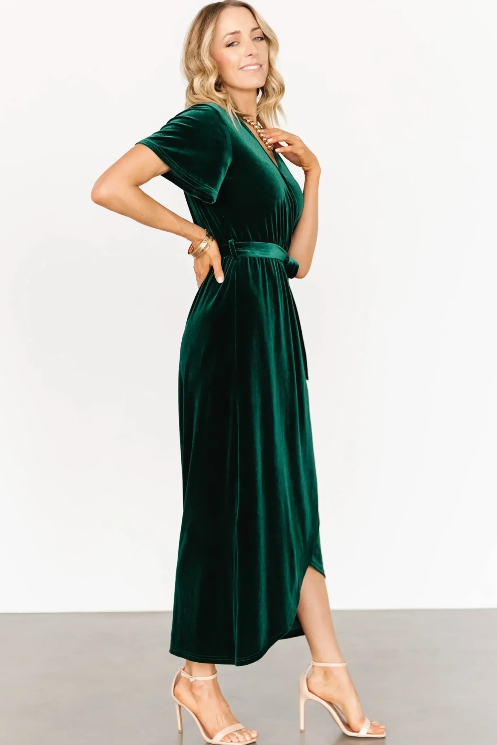 Baltic Born midi dresses|bump friendly|Nadine Velvet Midi Dress | Green