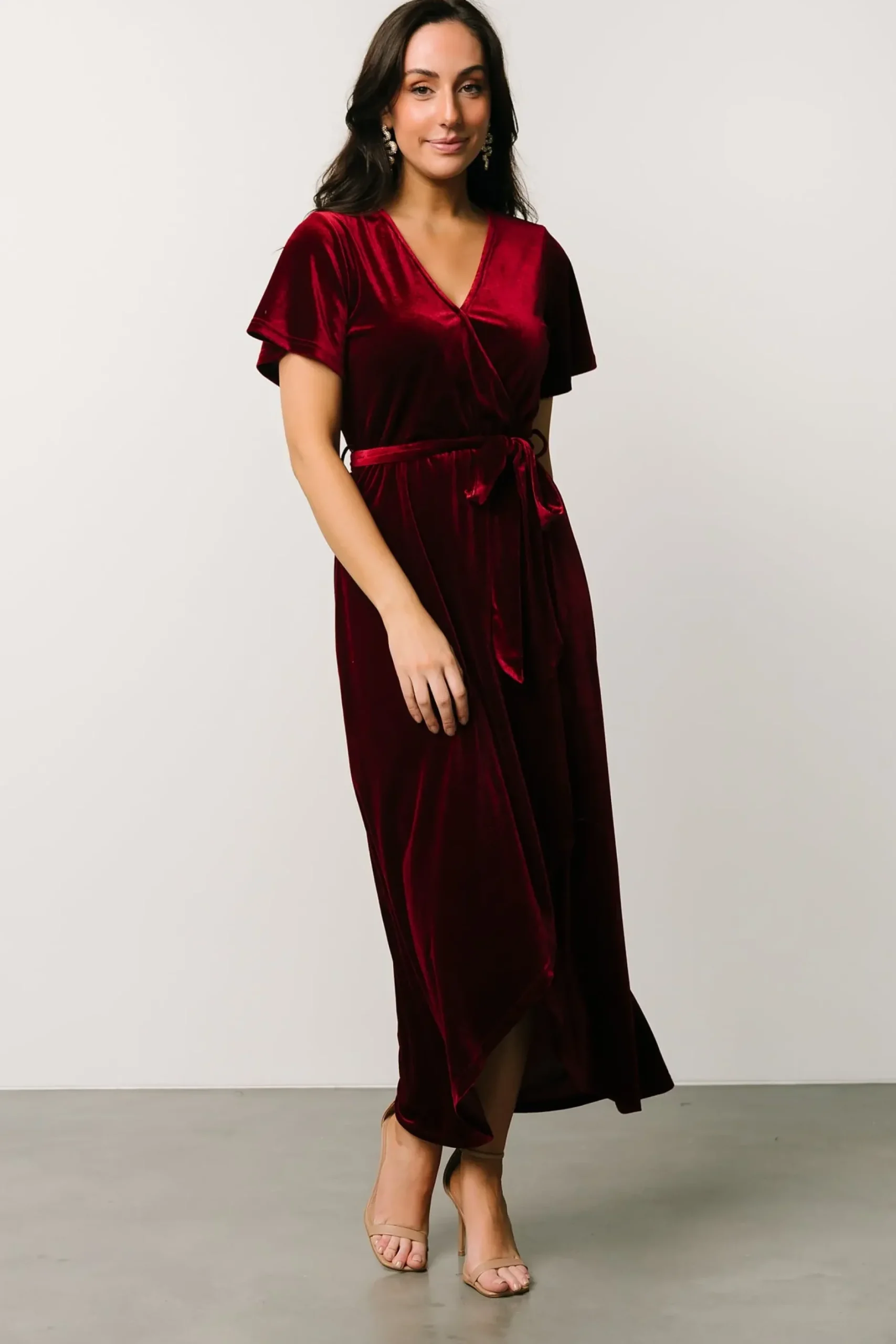 Baltic Born midi dresses|bump friendly|Nadine Velvet Midi Dress | Merlot