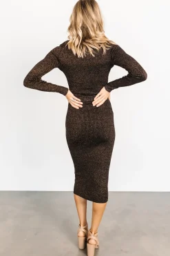 Baltic Born midi dresses|WINTER ESSENTIALS|Nancy Ribbed Shimmer Midi Dress | Bronze