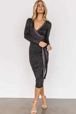 Baltic Born midi dresses|WINTER ESSENTIALS|Nancy Ribbed Shimmer Midi Dress | Black