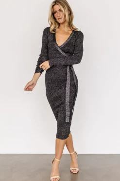 Baltic Born midi dresses|WINTER ESSENTIALS|Nancy Ribbed Shimmer Midi Dress | Black