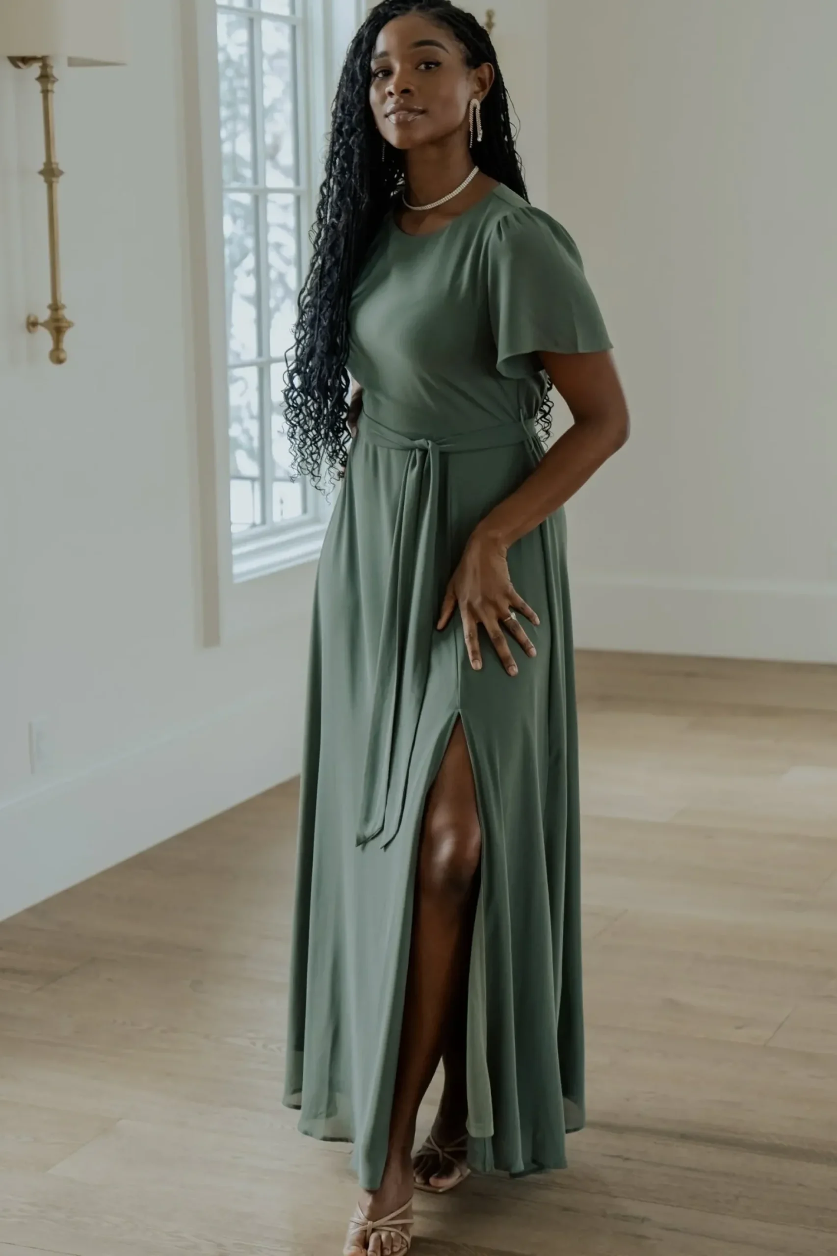 Baltic Born BEST SELLERS|Naomi Short Sleeve Maxi Dress | Dark Sage