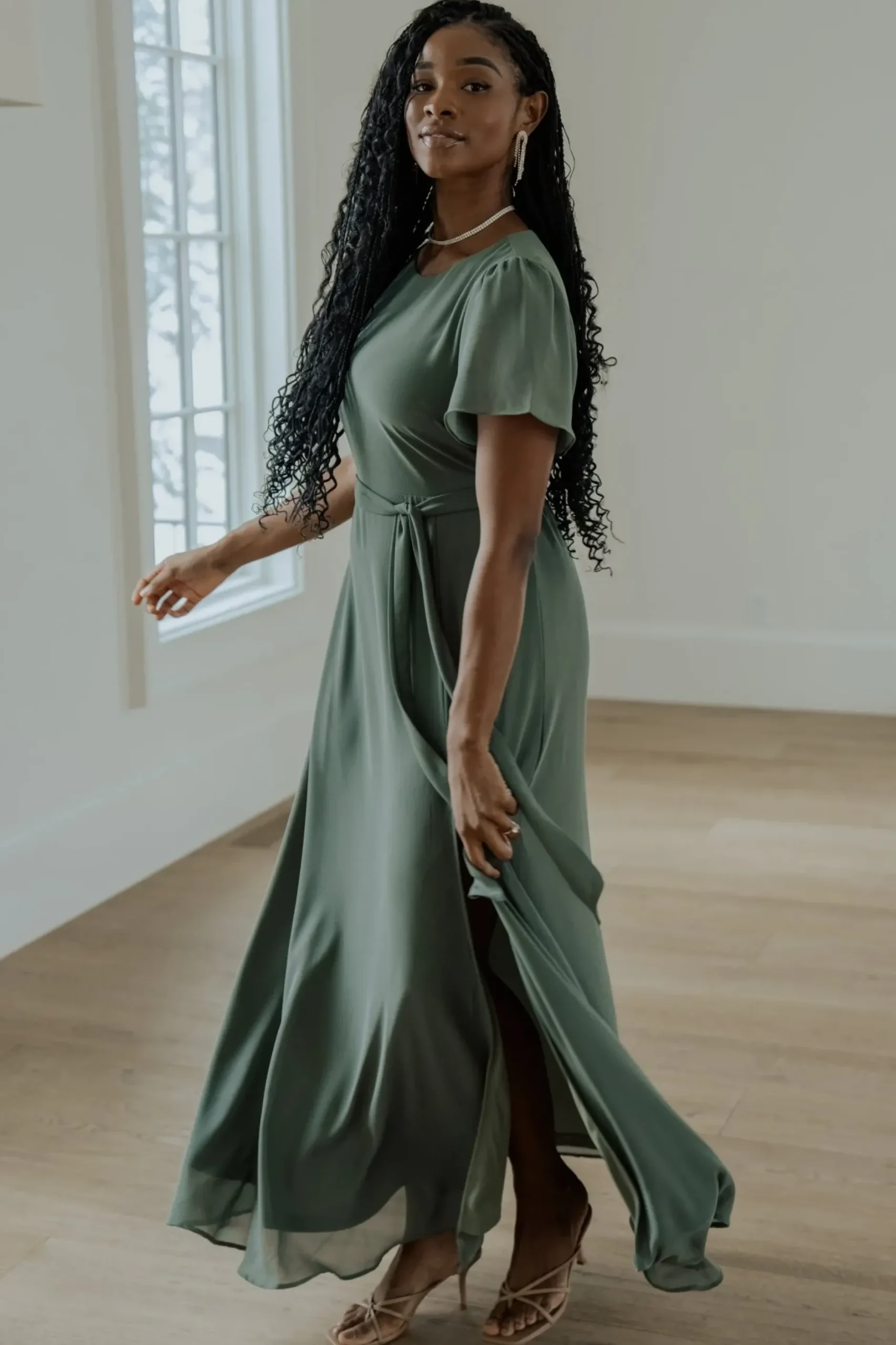 Baltic Born BEST SELLERS|Naomi Short Sleeve Maxi Dress | Dark Sage