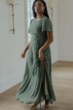 Baltic Born BEST SELLERS|Naomi Short Sleeve Maxi Dress | Dark Sage
