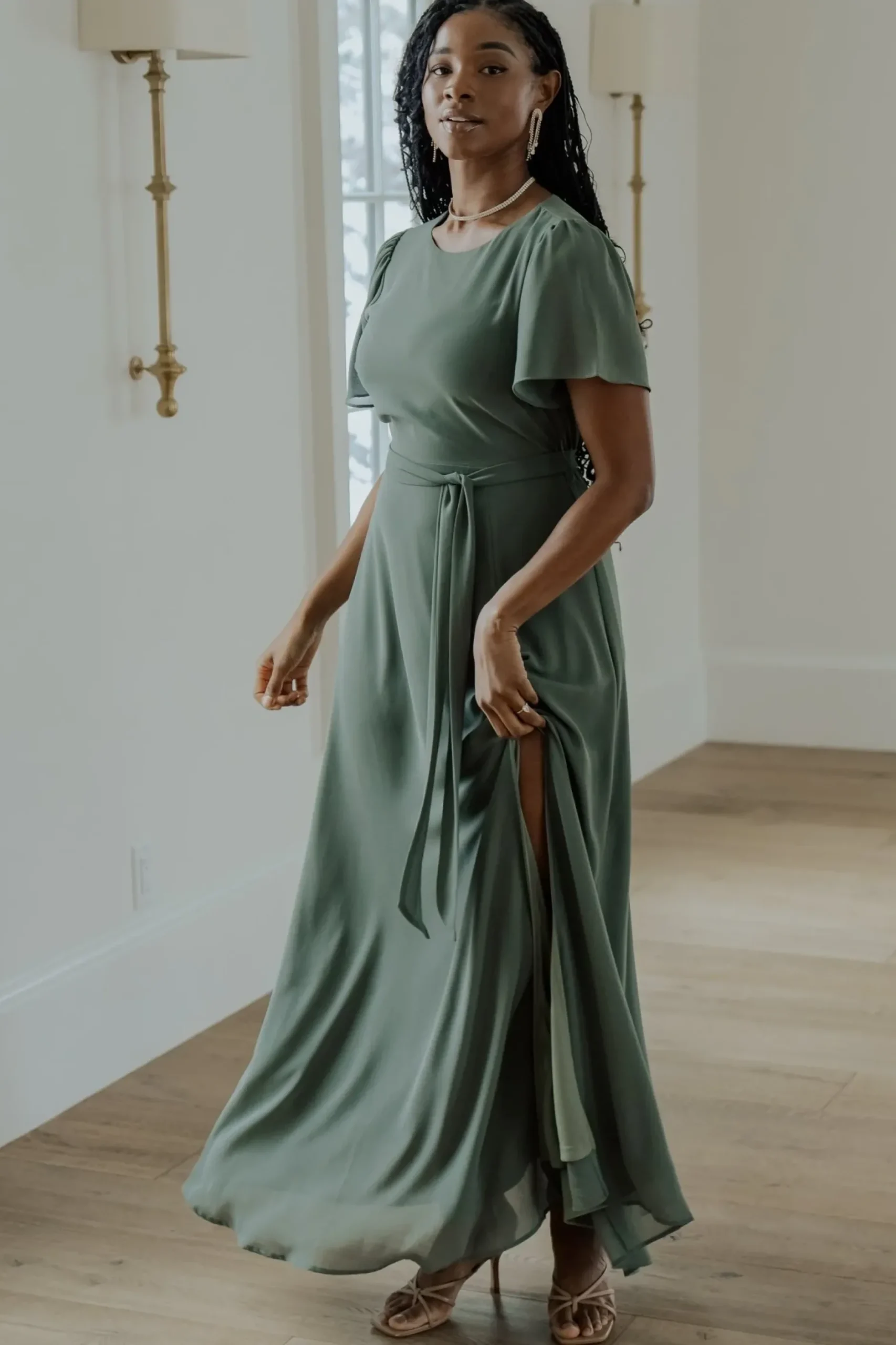 Baltic Born BEST SELLERS|Naomi Short Sleeve Maxi Dress | Dark Sage