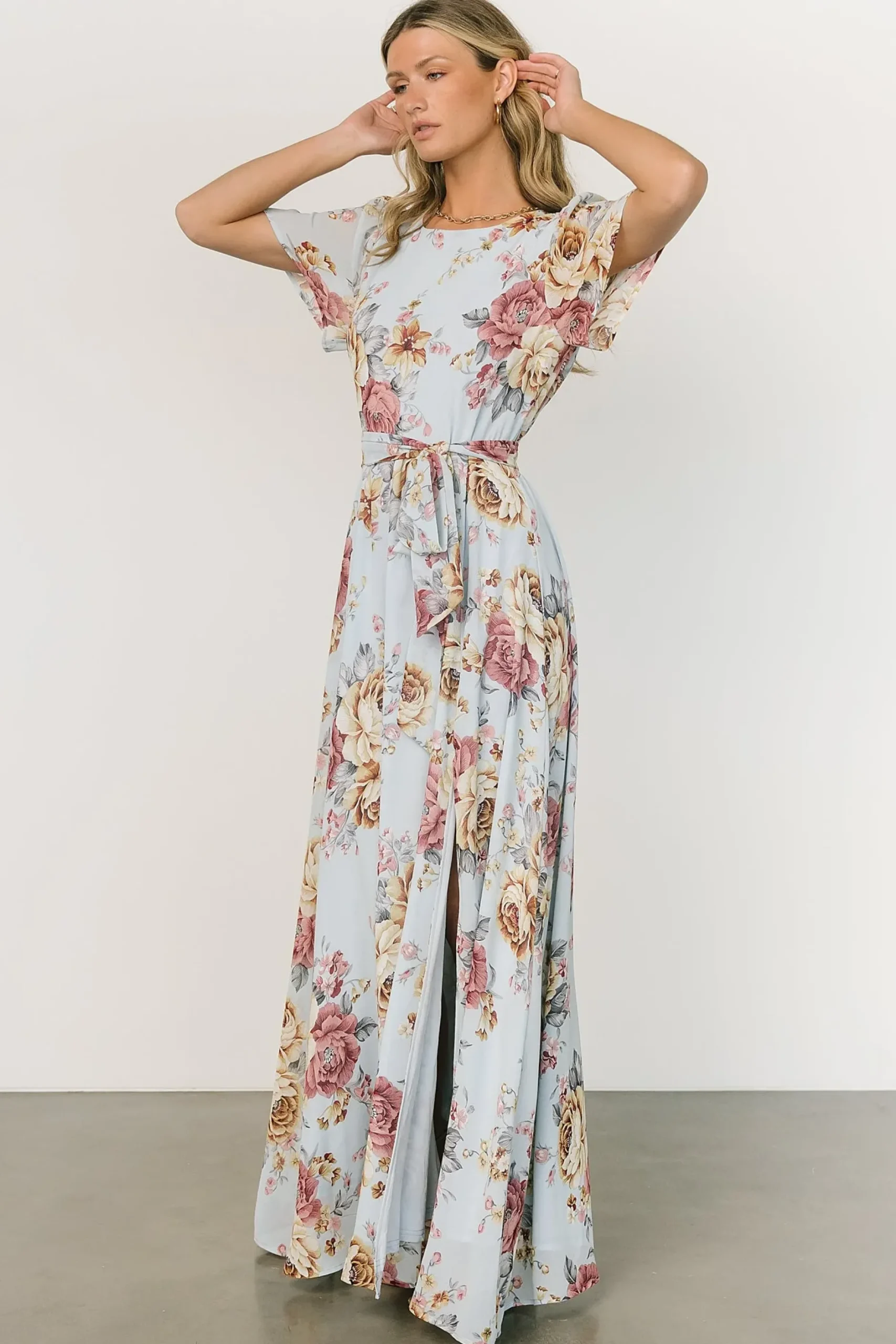 Baltic Born BEST SELLERS|Naomi Short Sleeve Maxi Dress | Blue Multi Floral