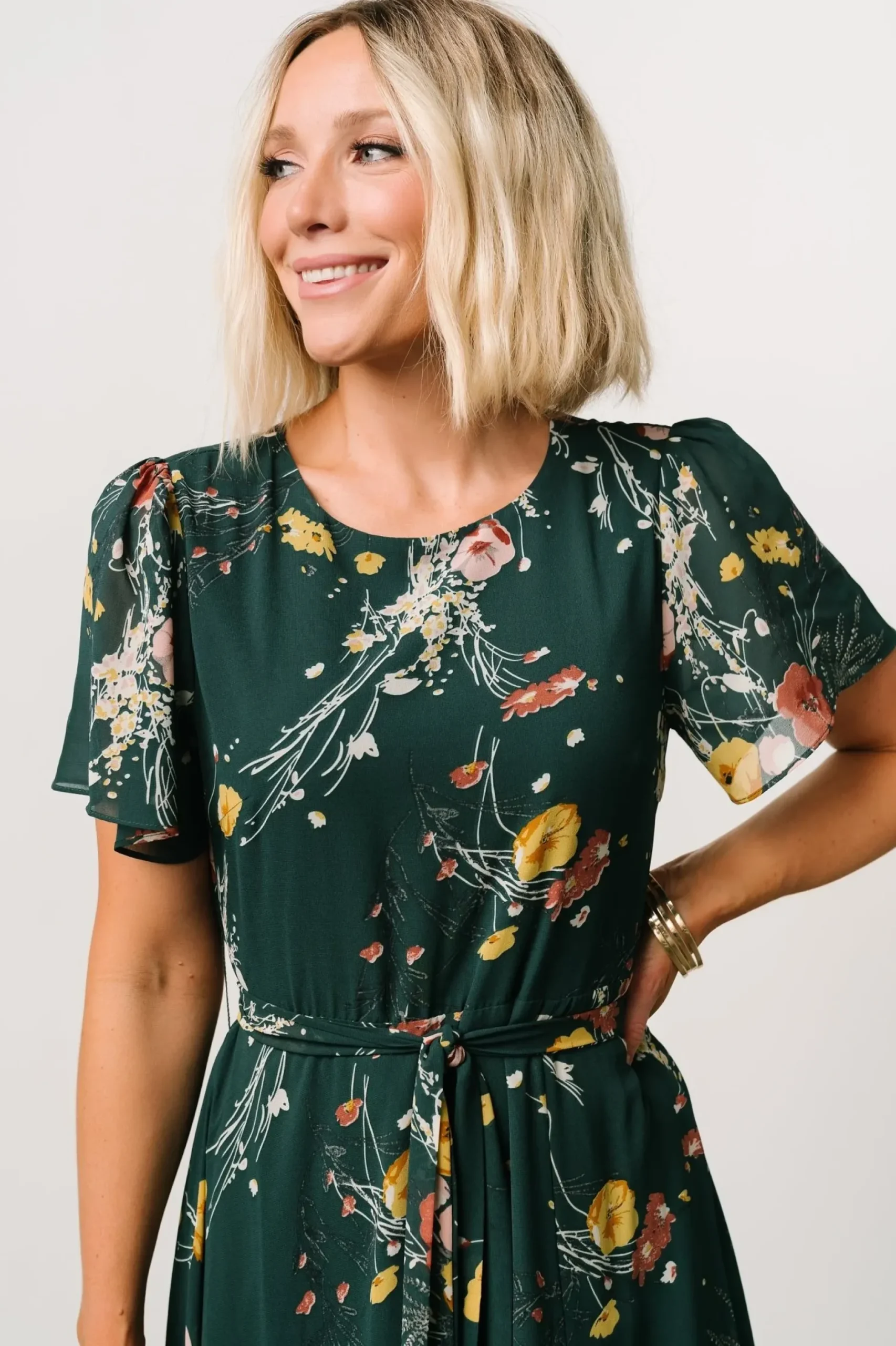 Baltic Born BEST SELLERS|Naomi Short Sleeve Maxi Dress | Dark Green Floral