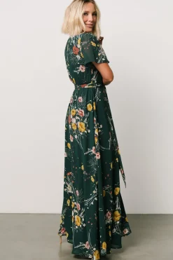 Baltic Born BEST SELLERS|Naomi Short Sleeve Maxi Dress | Dark Green Floral