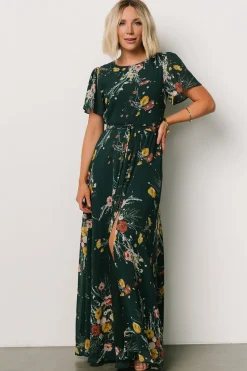 Baltic Born BEST SELLERS|Naomi Short Sleeve Maxi Dress | Dark Green Floral