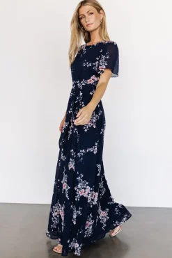 Baltic Born BEST SELLERS|Naomi Short Sleeve Maxi Dress | Navy Floral