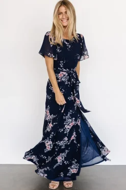 Baltic Born BEST SELLERS|Naomi Short Sleeve Maxi Dress | Navy Floral