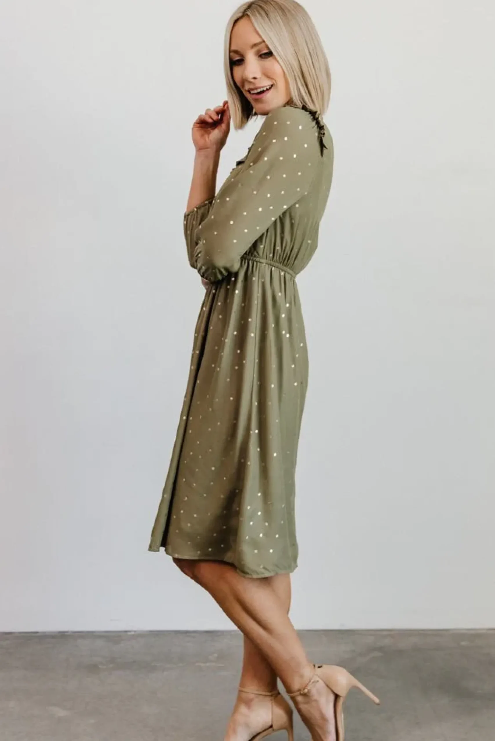 Baltic Born midi dresses|Nixon Pintuck Ruffle Midi Dress | Green