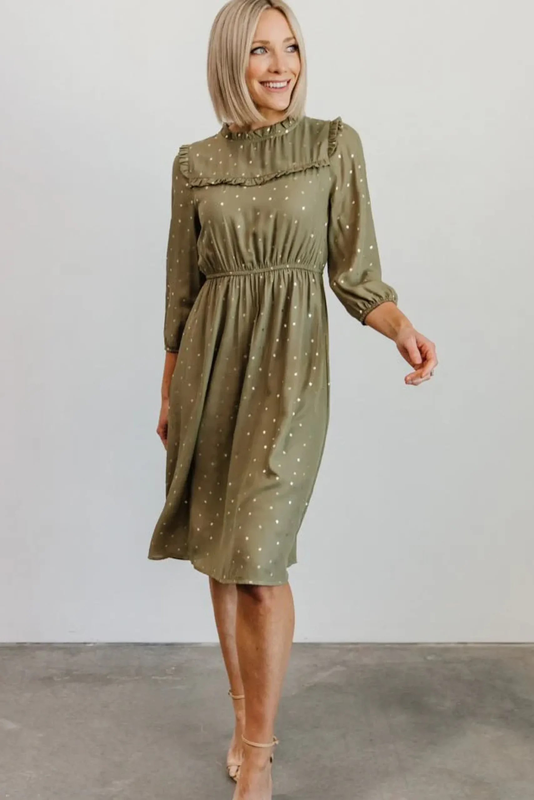 Baltic Born midi dresses|Nixon Pintuck Ruffle Midi Dress | Green