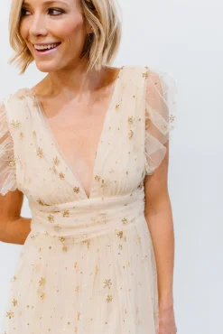 Baltic Born tulle styles|Nova Shimmer Maxi Dress | Gold